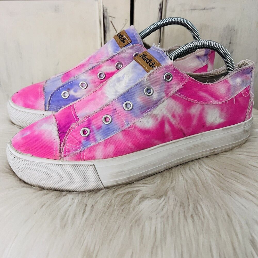 Mudd Poppy Pink & Blue Tie Dye No Lace Sneakers - Womens Size 10